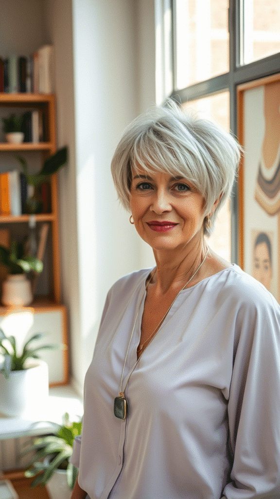 The Textured Pixie with Long Bangs
