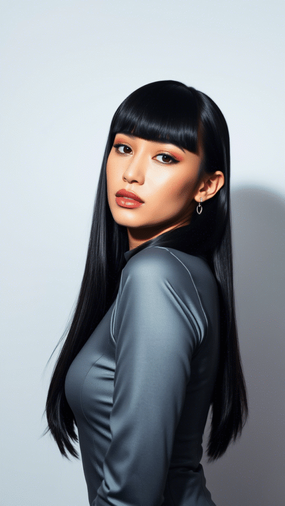 One-Length Cut with Long, Straight Bangs
