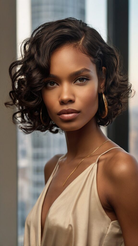 The Curly Bob with Deep Side Sweep