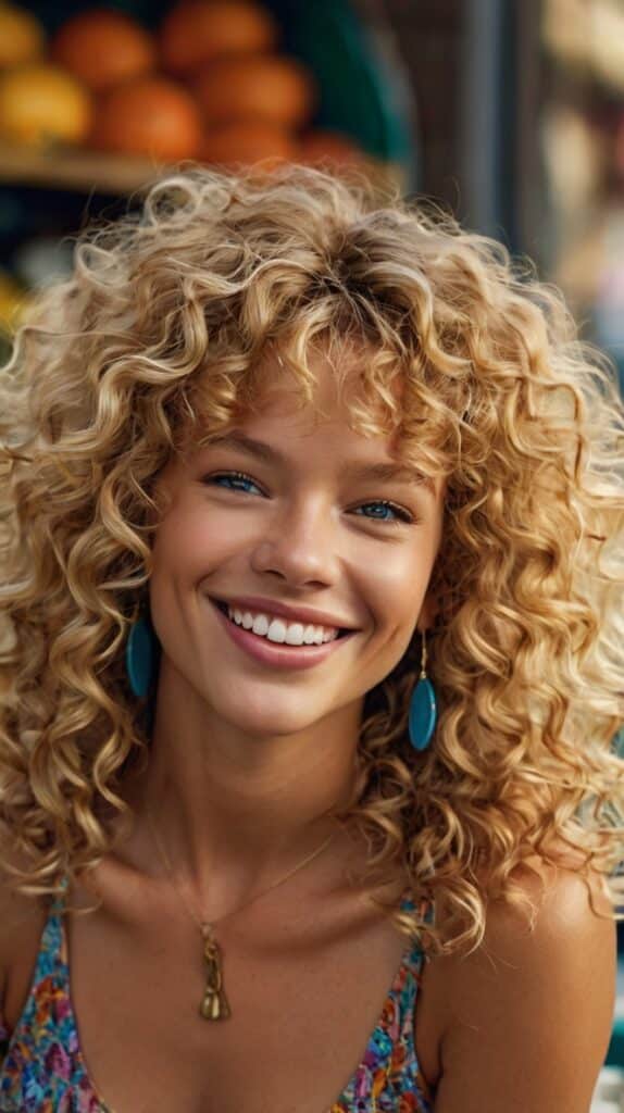 The Curly Blonde Shag with Bangs