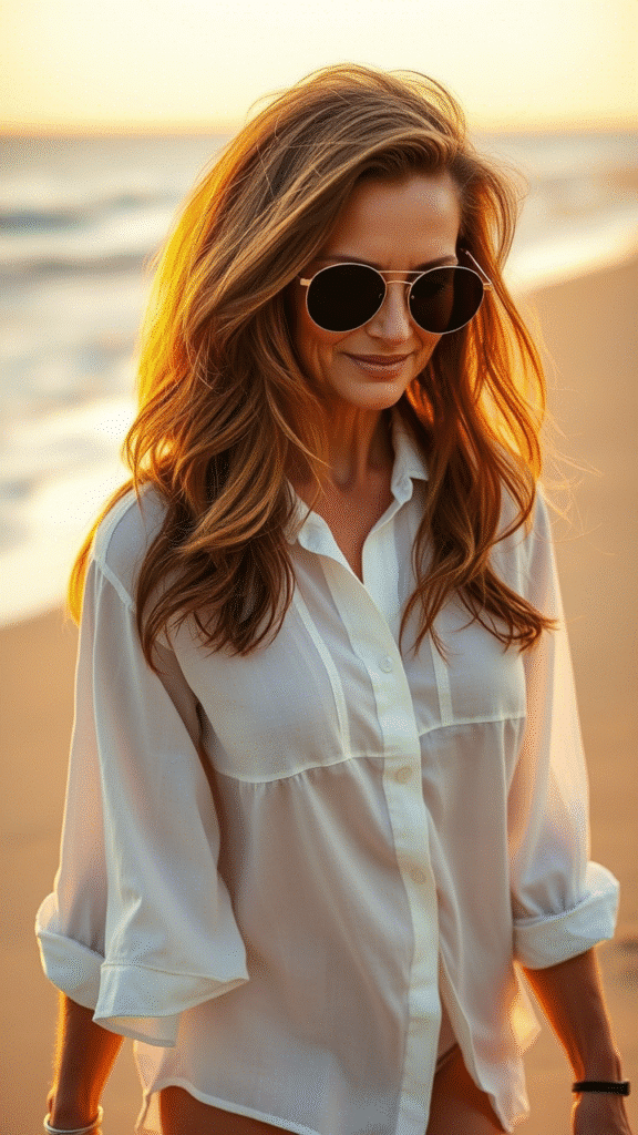 The Wavy Mid-Length Shag with Side-Swept Bangs